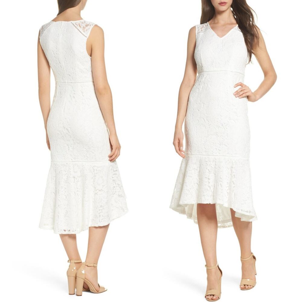 Adrianna Papell Cynthia Lace Flounce Sheath Dress 8‎